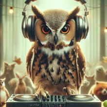 Lade das Bild in den Galerie-Viewer, Poster Eule als DJ mit Kopfhörern Quadrat