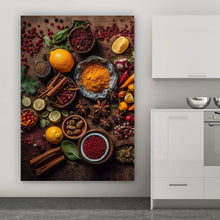 Lade das Bild in den Galerie-Viewer, Poster Exotische Gewürze auf rustikalem Holztisch Hochformat