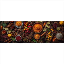 Lade das Bild in den Galerie-Viewer, Aluminiumbild gebürstet Exotische Gewürze auf rustikalem Holztisch Panorama