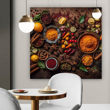 Lade das Bild in den Galerie-Viewer, Aluminiumbild Exotische Gewürze auf rustikalem Holztisch Quadrat