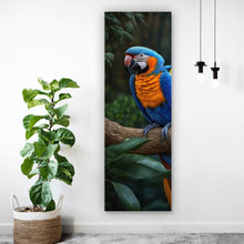 Lade das Bild in den Galerie-Viewer, Leinwandbild Exotische Papageien auf Ast sitzend Panorama Hoch