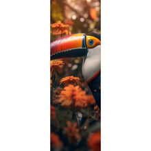 Lade das Bild in den Galerie-Viewer, Spannrahmenbild Exotischer Tukan im Blumenfeld Panorama Hoch