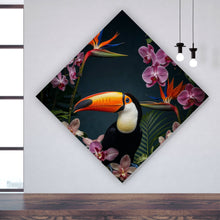 Lade das Bild in den Galerie-Viewer, Spannrahmenbild Exotischer Vogel mit tropischen Pflanzen Raute