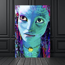 Lade das Bild in den Galerie-Viewer, Spannrahmenbild Fantasievolles Porträt in leuchtenden Farben mit Graffiti Elementen Hochformat