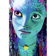 Lade das Bild in den Galerie-Viewer, Aluminiumbild Fantasievolles Porträt in leuchtenden Farben mit Graffiti Elementen Hochformat