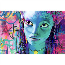 Lade das Bild in den Galerie-Viewer, Acrylglasbild Fantasievolles Porträt in leuchtenden Farben mit Graffiti Elementen Querformat