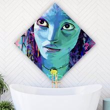 Lade das Bild in den Galerie-Viewer, Spannrahmenbild Fantasievolles Porträt in leuchtenden Farben mit Graffiti Elementen Raute