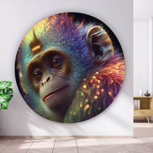 Lade das Bild in den Galerie-Viewer, Aluminiumbild Farbenfroher Affe mit leuchtendem Fell Kreis