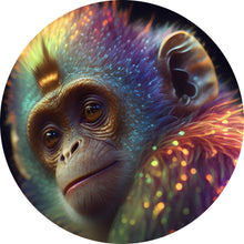 Lade das Bild in den Galerie-Viewer, Aluminiumbild gebürstet Farbenfroher Affe mit leuchtendem Fell Kreis