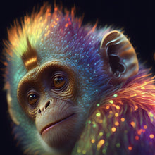 Lade das Bild in den Galerie-Viewer, Leinwandbild Farbenfroher Affe mit leuchtendem Fell Quadrat