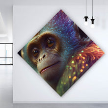 Lade das Bild in den Galerie-Viewer, Aluminiumbild Farbenfroher Affe mit leuchtendem Fell Raute