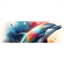 Lade das Bild in den Galerie-Viewer, Poster Farbenfroher Delfin springt durch bunte Grafik Panorama