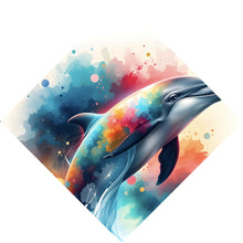 Lade das Bild in den Galerie-Viewer, Leinwandbild Farbenfroher Delfin springt durch bunte Grafik Raute