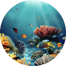 Lade das Bild in den Galerie-Viewer, Aluminiumbild Farbenfrohes Korallenriff mit exotischen Fischen und Lichtstrahlen Kreis