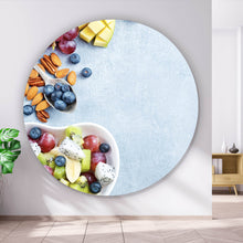 Lade das Bild in den Galerie-Viewer, Aluminiumbild gebürstet Farbenfrohes Obstarrangement Kreis