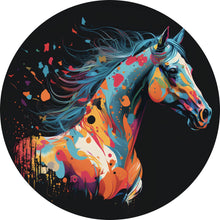 Lade das Bild in den Galerie-Viewer, Aluminiumbild gebürstet Farbenfrohes Pferd in lebendiger abstrakter Darstellung Kreis