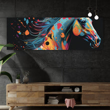 Lade das Bild in den Galerie-Viewer, Acrylglasbild Farbenfrohes Pferd in lebendiger abstrakter Darstellung Panorama