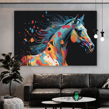 Lade das Bild in den Galerie-Viewer, Acrylglasbild Farbenfrohes Pferd in lebendiger abstrakter Darstellung Querformat