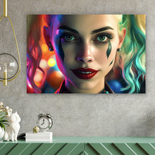Lade das Bild in den Galerie-Viewer, Leinwandbild Farbenfrohes Portrait Harley Querformat