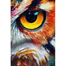 Lade das Bild in den Galerie-Viewer, Acrylglasbild Faszinierendes buntes Eulen Porträt Hochformat