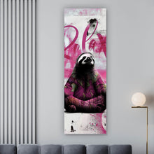 Lade das Bild in den Galerie-Viewer, Leinwandbild Faultier in einer meditativen Pose Panorama Hoch