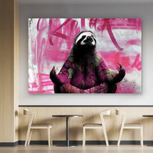 Lade das Bild in den Galerie-Viewer, Leinwandbild Faultier in einer meditativen Pose Querformat