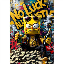 Lade das Bild in den Galerie-Viewer, Poster Figur mit Geld und Flaschen No Luck all Hustle Hochformat