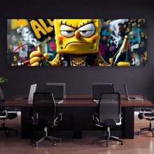 Lade das Bild in den Galerie-Viewer, Aluminiumbild Figur mit Geld und Flaschen No Luck all Hustle Panorama