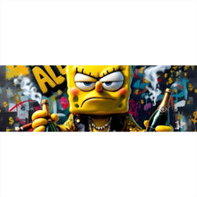 Lade das Bild in den Galerie-Viewer, Leinwandbild Figur mit Geld und Flaschen No Luck all Hustle Panorama