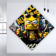 Lade das Bild in den Galerie-Viewer, Aluminiumbild Figur mit Geld und Flaschen No Luck all Hustle Raute