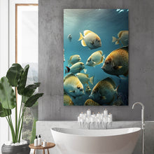 Lade das Bild in den Galerie-Viewer, Acrylglasbild Fischschwarm in einer Unterwasserwelt Hochformat