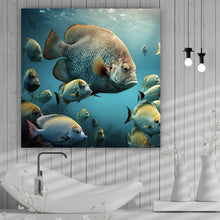 Lade das Bild in den Galerie-Viewer, Leinwandbild Fischschwarm in einer Unterwasserwelt Quadrat
