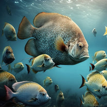 Lade das Bild in den Galerie-Viewer, Aluminiumbild Fischschwarm in einer Unterwasserwelt Quadrat