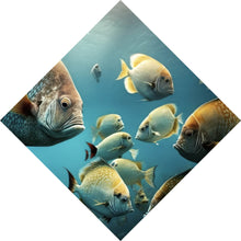 Lade das Bild in den Galerie-Viewer, Aluminiumbild gebürstet Fischschwarm in einer Unterwasserwelt Raute