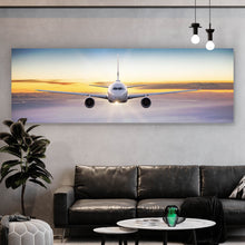 Lade das Bild in den Galerie-Viewer, Acrylglasbild Flugzeug fliegt über den Wolken Panorama