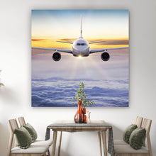Lade das Bild in den Galerie-Viewer, Spannrahmenbild Flugzeug fliegt über den Wolken Quadrat