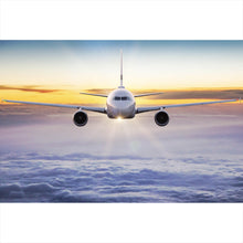 Lade das Bild in den Galerie-Viewer, Leinwandbild Flugzeug fliegt über den Wolken Querformat