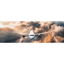 Lade das Bild in den Galerie-Viewer, Aluminiumbild gebürstet Flugzeug über beeindruckender Berglandschaft Panorama