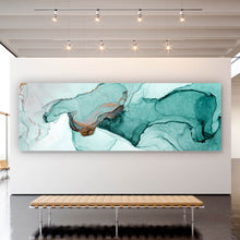 Lade das Bild in den Galerie-Viewer, Aluminiumbild gebürstet Fluid Art Green Panorama