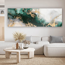 Lade das Bild in den Galerie-Viewer, Leinwandbild Fluid Art Luxury Green Panorama