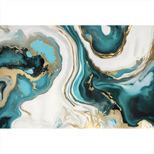 Lade das Bild in den Galerie-Viewer, Leinwandbild Fluid Art Türkis gold Querformat