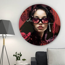 Lade das Bild in den Galerie-Viewer, Aluminiumbild gebürstet Frau mit Herzen und Schmetterlingen Kreis