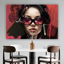 Lade das Bild in den Galerie-Viewer, Acrylglasbild Frau mit Herzen und Schmetterlingen Querformat