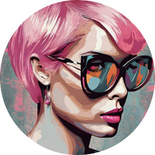Lade das Bild in den Galerie-Viewer, Aluminiumbild gebürstet Frau mit pinken Haaren Kreis