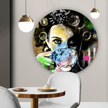Lade das Bild in den Galerie-Viewer, Aluminiumbild Frau mit Tasse farbenfrohe künstlerische Darstellung Kreis