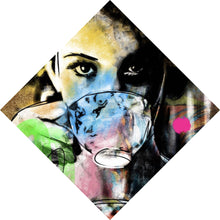 Lade das Bild in den Galerie-Viewer, Acrylglasbild Frau mit Tasse farbenfrohe künstlerische Darstellung Raute