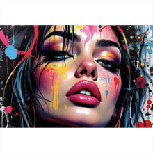 Lade das Bild in den Galerie-Viewer, Aluminiumbild gebürstet Buntes Frauenporträt Querformat