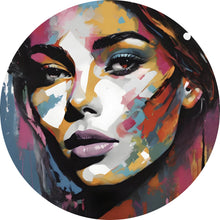 Lade das Bild in den Galerie-Viewer, Aluminiumbild gebürstet Frauengesicht in abstrakter Kunst Kreis
