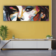 Lade das Bild in den Galerie-Viewer, Aluminiumbild gebürstet Frauengesicht in abstrakter Kunst Panorama
