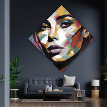 Lade das Bild in den Galerie-Viewer, Aluminiumbild Frauengesicht in abstrakter Kunst Raute